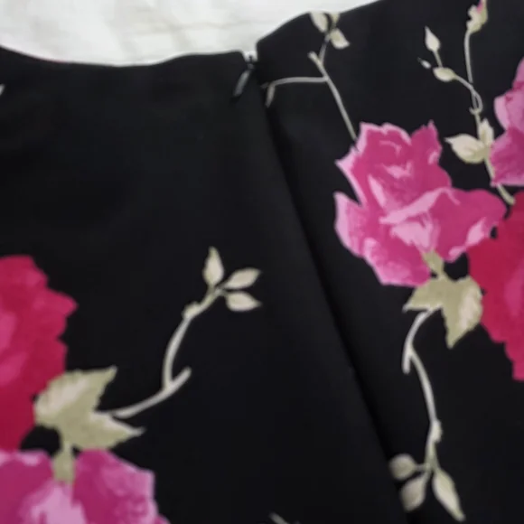 Betsey Johnson Black Midi Dress with Hot Pink Floral Print - Picture 4 of 5